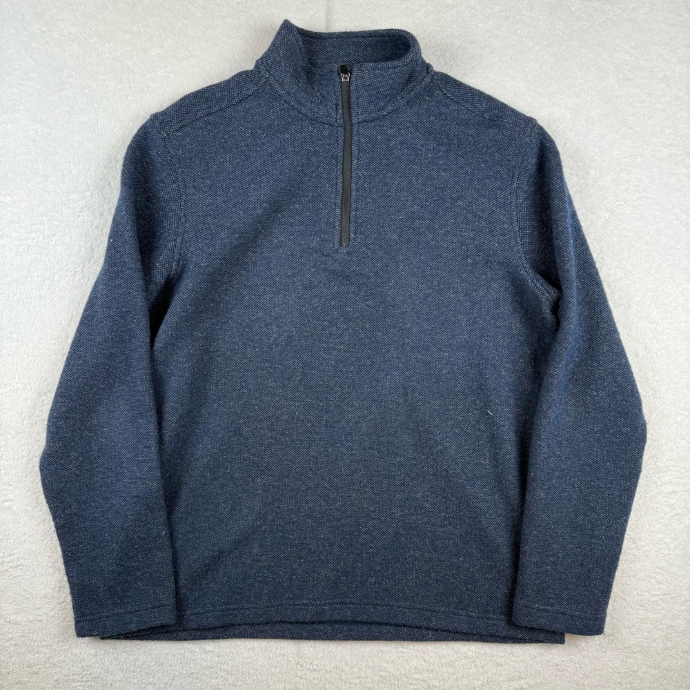 artefact Mens Large Knit 1/4 Zip Navy Mock Neck Pullover Sweater Cottagecore